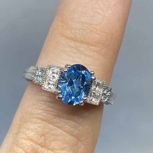 💛 925 Swiss Blue Topaz & Aquamarine Ring - Picture 1 of 6
